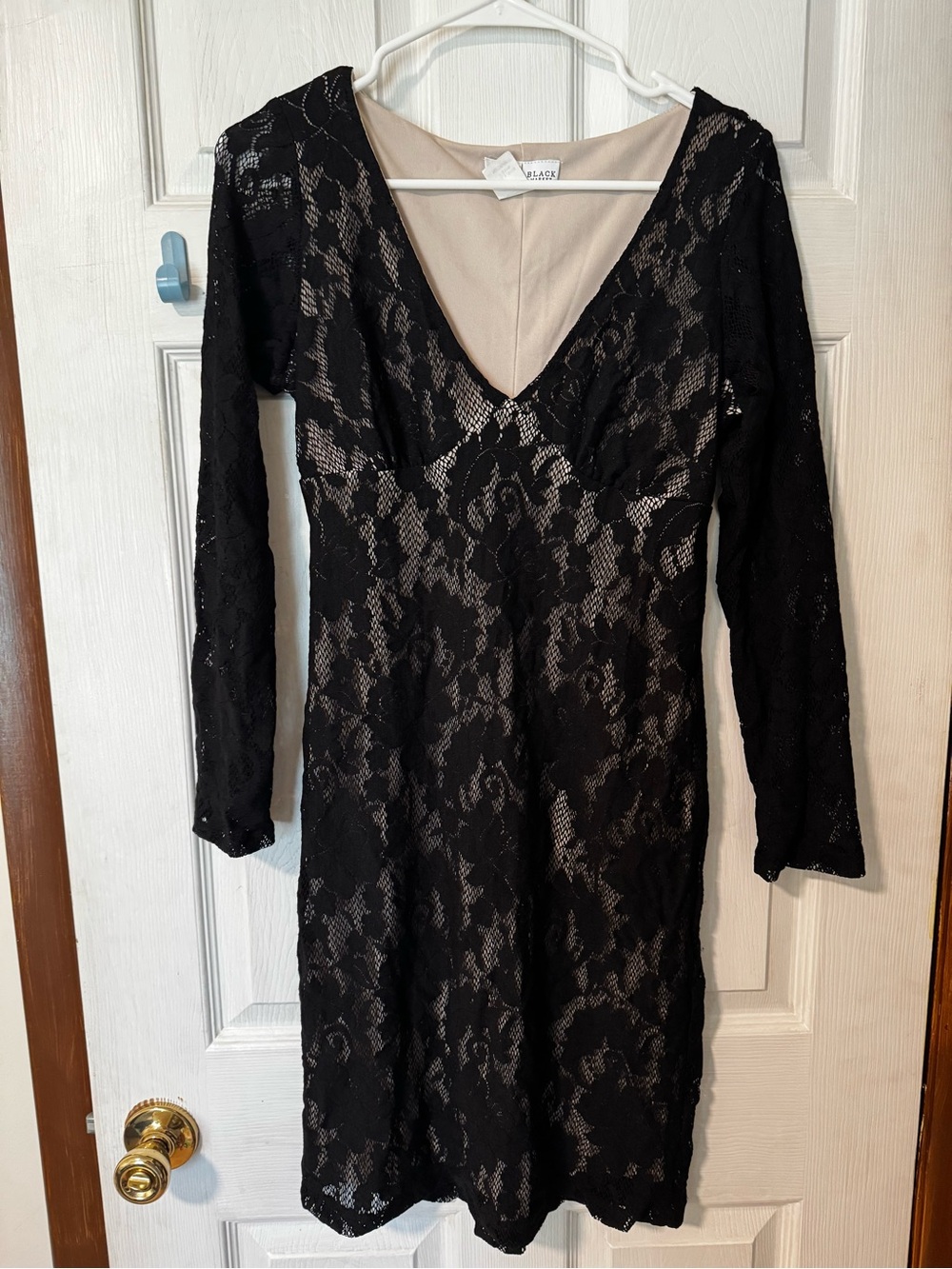 Black Lace Long Sleeve V-Neck Dress - White House Black Market
